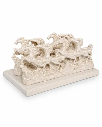 7 Running Horses Vastu Idol - White Finish for Success and Business Growth - Vastuguruji