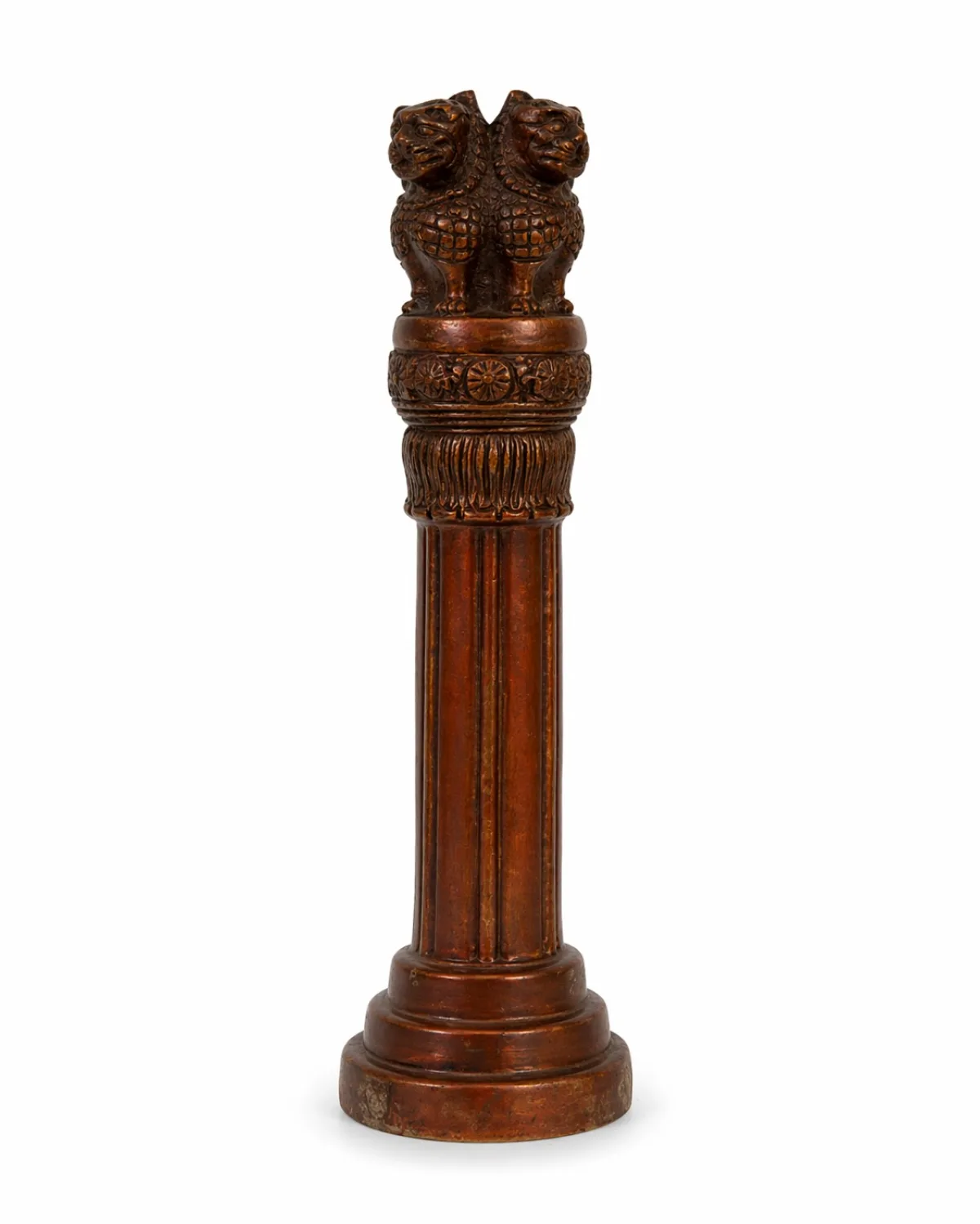 Ashoka Pillar Size Specifications — 9.5 inch Height (25 cm), 2.5 inch Base Diameter (6.35 cm), Compact Premium Tabletop National Emblem Replica (VastuGuruji)