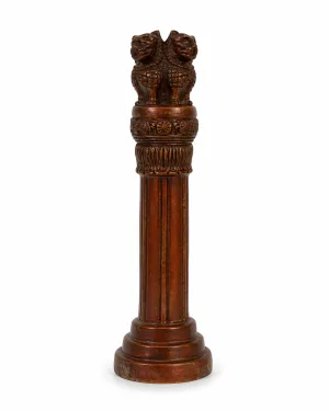 Ashoka Pillar Size Specifications — 9.5 inch Height (25 cm), 2.5 inch Base Diameter (6.35 cm), Compact Premium Tabletop National Emblem Replica (VastuGuruji)