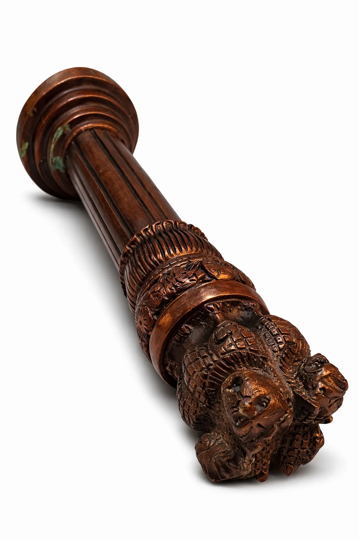 Ashoka Pillar Detailed Craftsmanship — Hand-Engraved Dharma Chakra, Lotus Petals and Lion Mane Detail on Premium Copper-Brass National Emblem Replica (VastuGuruji)