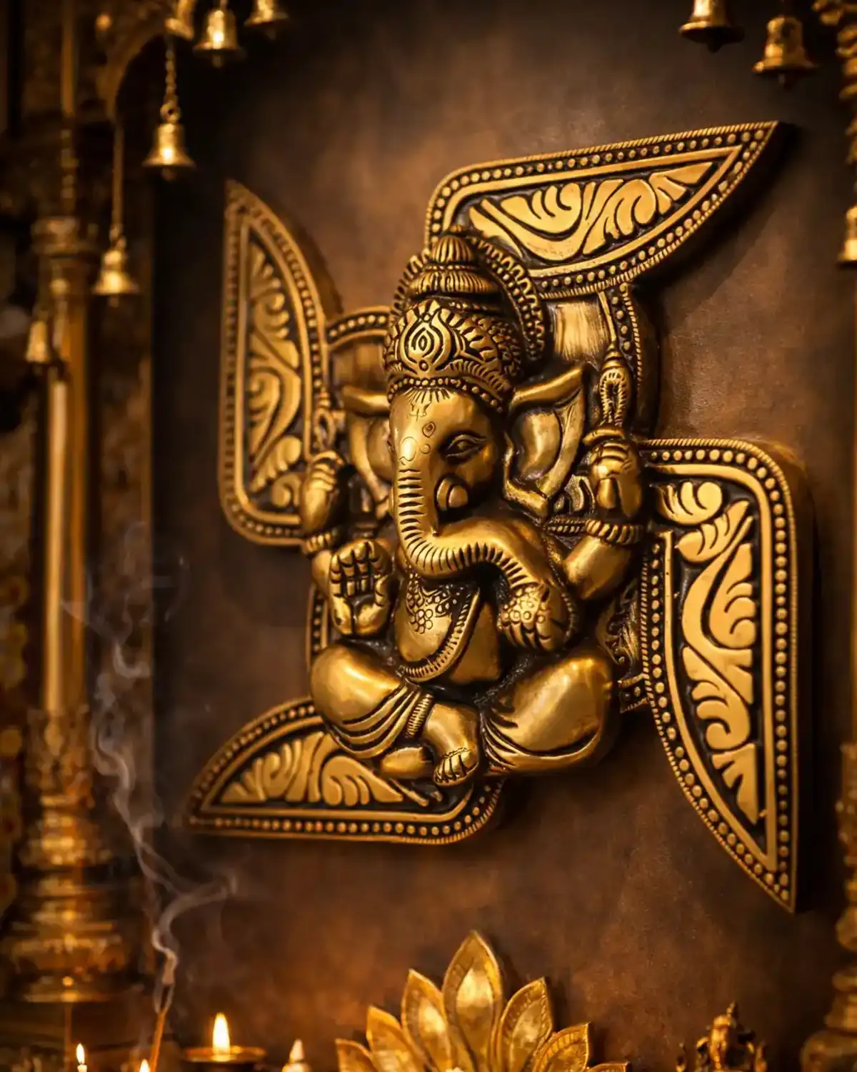 Brass Ganesha Swastika Wall Hanging vastu idol for positive energy balance and placement guidance