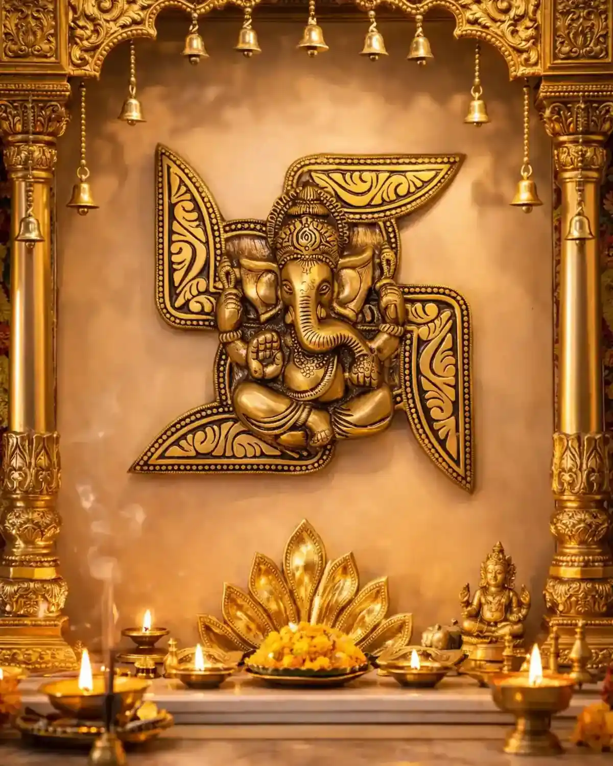 Brass Ganesha Swastika Wall Hanging