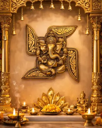Brass Ganesha Swastika Wall Hanging for Removing Obstacles and Positive Beginnings, placed near entrance - Vastuguruji