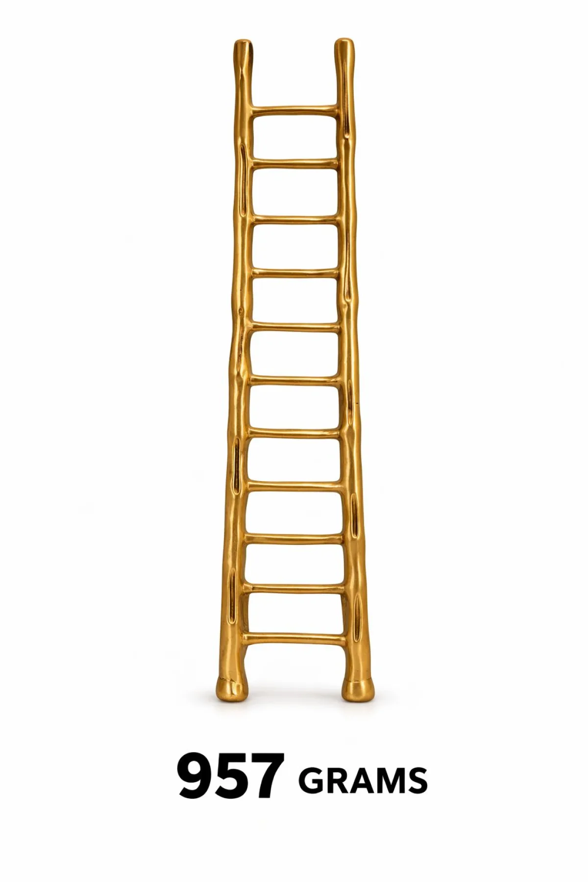 Brass Vastu Ladder Side View — Antique Polished Brass Rail Profile Showing Curved Foot Stand for Stability (VastuGuruji)
