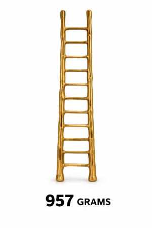 Brass Vastu Ladder Side View — Antique Polished Brass Rail Profile Showing Curved Foot Stand for Stability (VastuGuruji)
