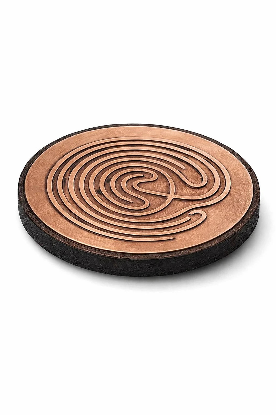 Copper Labyrinth Energy Disc — Premium Front Angle View, Sacred Geometric Healing Tool for Meditation and Vastu (VastuGuruji)