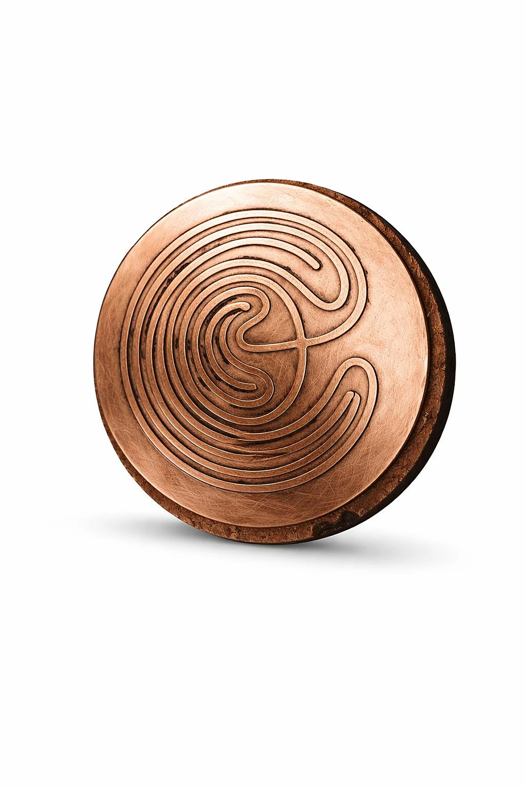 Copper Labyrinth Healing Disc — Polished Front View, Positive Energy Amplifier for Home Office and Pooja Room (VastuGuruji)