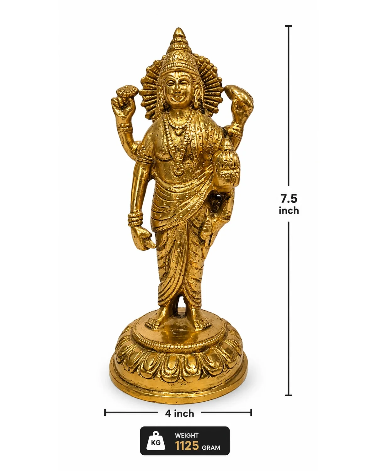 Dhanvantari Brass Idol – 7.5 Inch (Amrit Kalash, Ayurveda Devta)