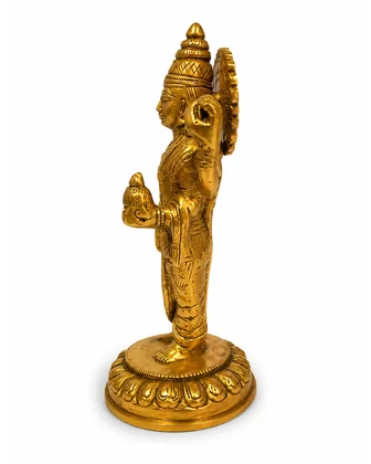 Dhanvantari brass statue side view detail of Amrit Kalash and prabhamandala - Vastuguruji