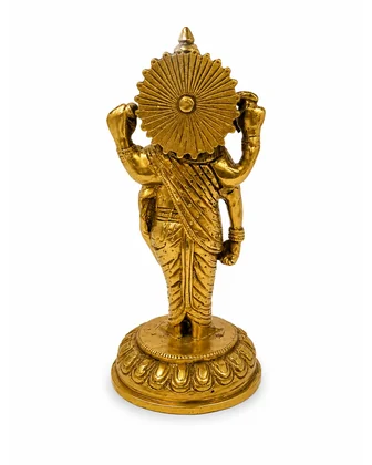 Dhanvantari brass idol back view of radiant prabhamandala halo - Vastuguruji