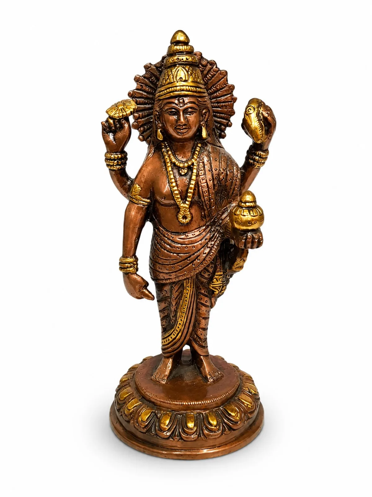Dhanvantari Idol (भगवान धन्वंतरि) — Chaturbhuj God of Ayurveda, Health & Healing, Antique Copper-Coated Brass, 7.5 Inch Handcrafted Vastu Sculpture