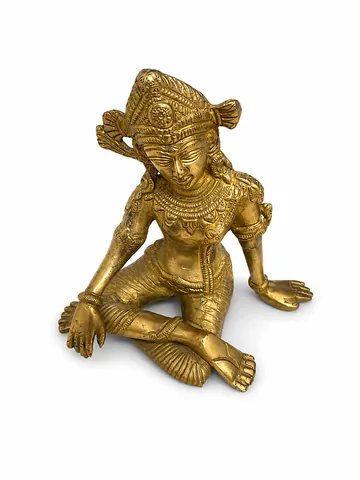 Indra Dev 5.5 inch Brass Vastu Idol — Three-Quarter Angle Showing Crown and Jewelry Craftsmanship (VastuGuruji)
