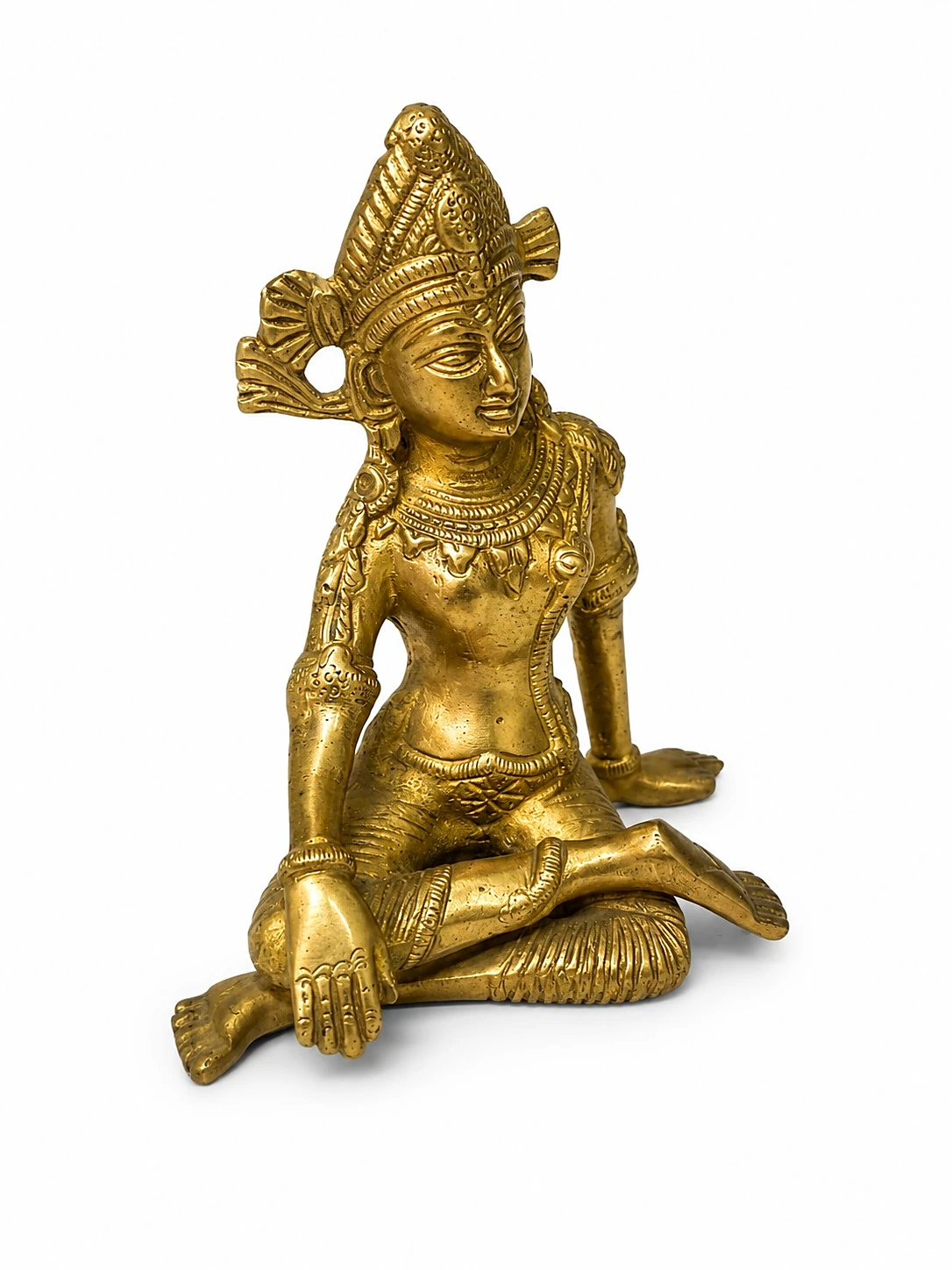 Indra Dev 5.5 inch Brass Idol — Dimensions Card: Height 5.5″ (13.97 cm), Width 5″ (12.7 cm), Weight 1040 grams (VastuGuruji)