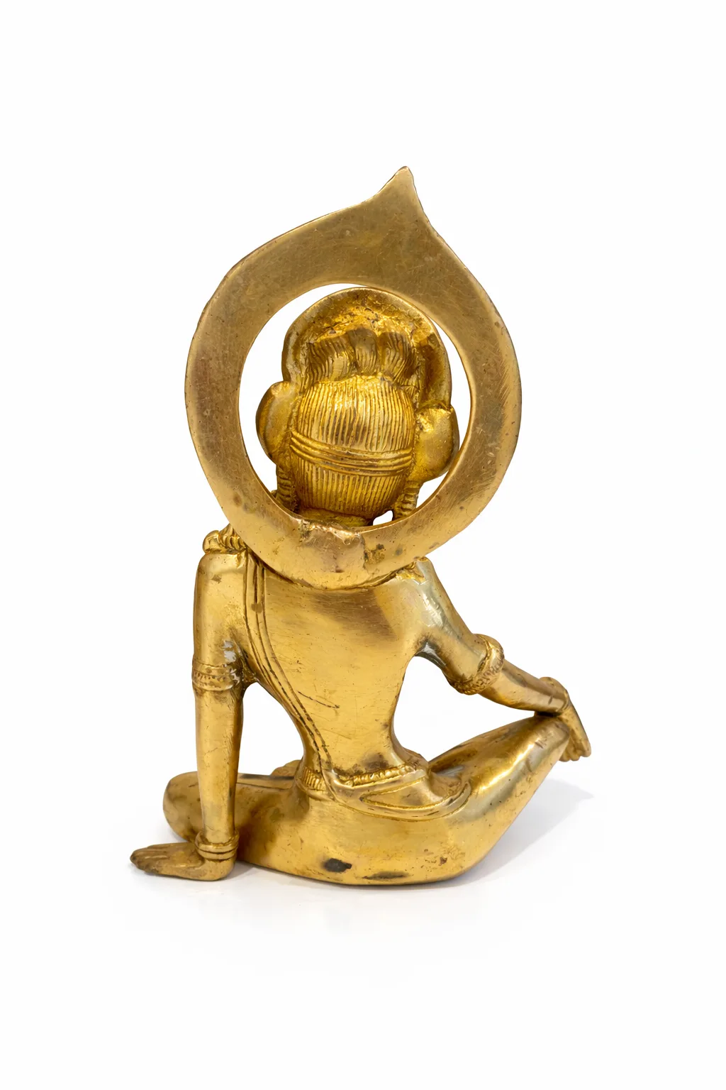 Indra Dev 7.5 inch Brass Murti - Three-Quarter Angle, Crown and Jewelry Craftsmanship Detail (VastuGuruji)