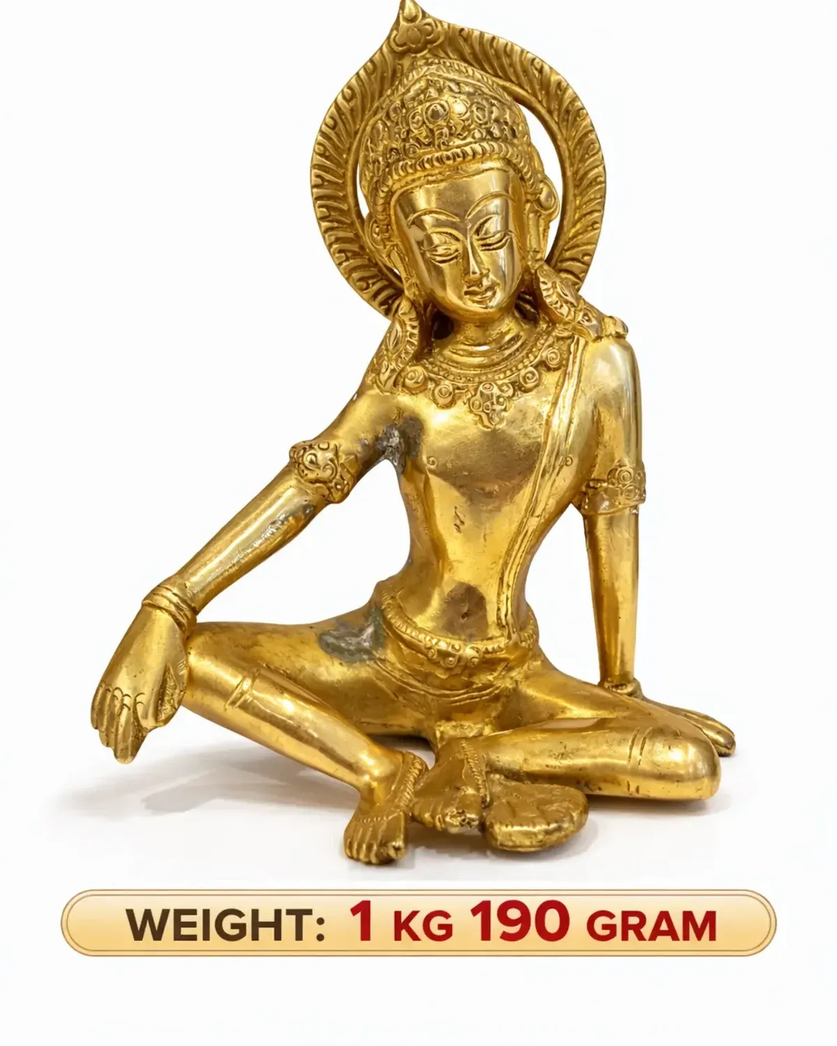 Indra Dev Brass Murti 7.5 inch - Detailed Crown and Hair Pattern, Auspicious Leadership Deity (VastuGuruji)