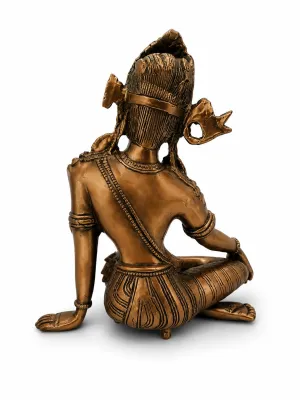 Indra Dev Copper Brass Idol Back View — Detailed Hair, Crown and Sacred Thread (Yajnopavita) Engravings, Authentic Vastu Murti (VastuGuruji)