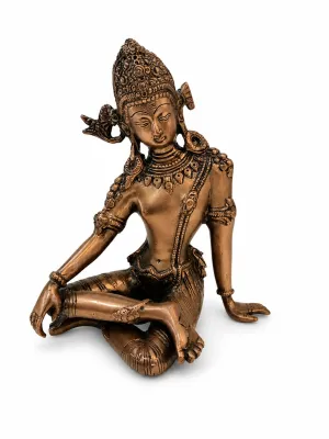 Indra Dev (King of Gods) Statue — Front 3/4 Angle, Copper Antique Finish, Premium Brass Showpiece for Office Cabin, Reception & Pooja Room (VastuGuruji)