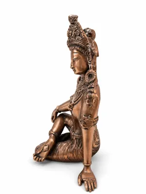 Indra Dev Copper Brass Idol — Left Side Profile Showing Royal Crown, Earring and Meditative Posture, Vastu Symbol of Leadership & Authority (VastuGuruji)