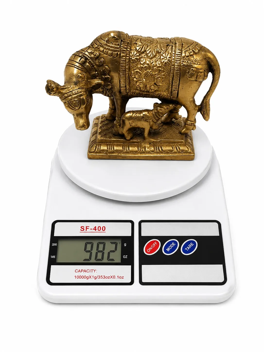 Kamdhenu Cow with Calf 1Kg Brass Idol — 5.5 inch × 4 inch dimensions, Vastu blessing of prosperity (Vastuguruji)