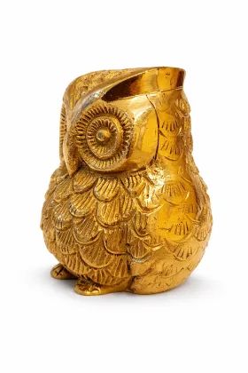Brass Vastu Owl Idol — Front Angle with Detailed Eye and Feather Engraving, Lakshmi Vahan (VastuGuruji)