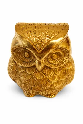 Brass Owl Idol Side View — Antique Hand-Engraved Finish, Vastu Symbol for Prosperity (VastuGuruji)