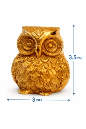 Brass Owl Idol Back View Showing Feather Pattern and Tail, Handcrafted Vastu Decor (VastuGuruji)