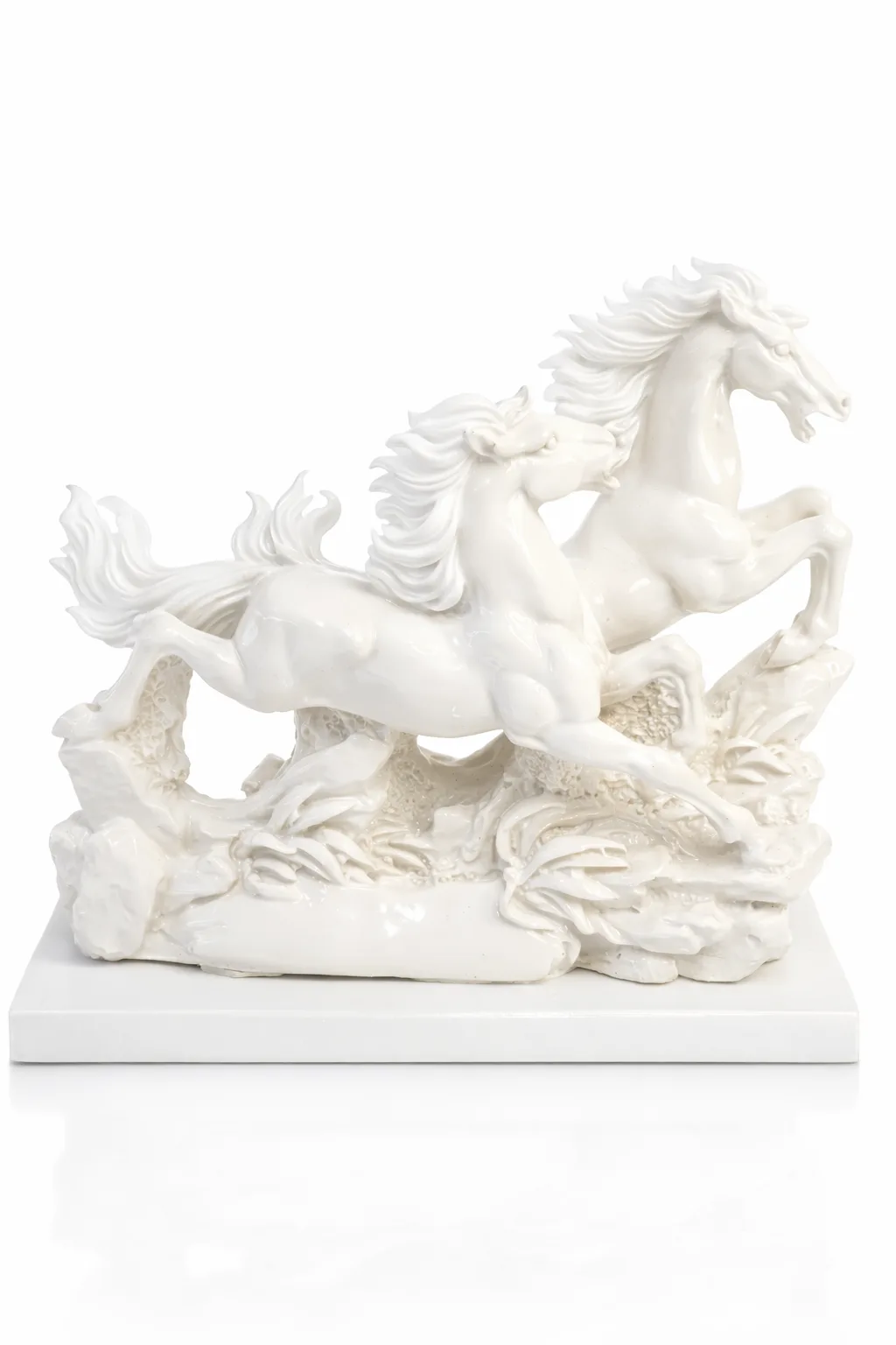 Pair of Horses Decor Statue - White Resin Variant