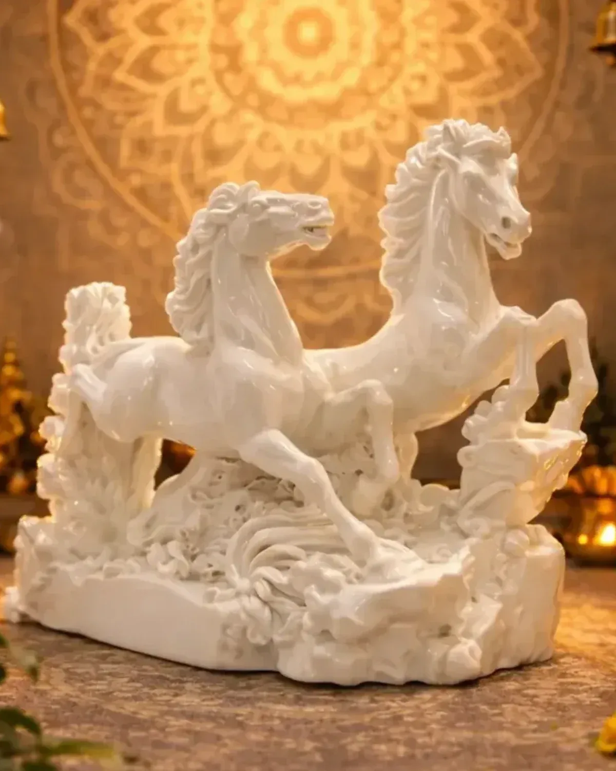 Pair of Horses Decor Statue - White Resin Variant
