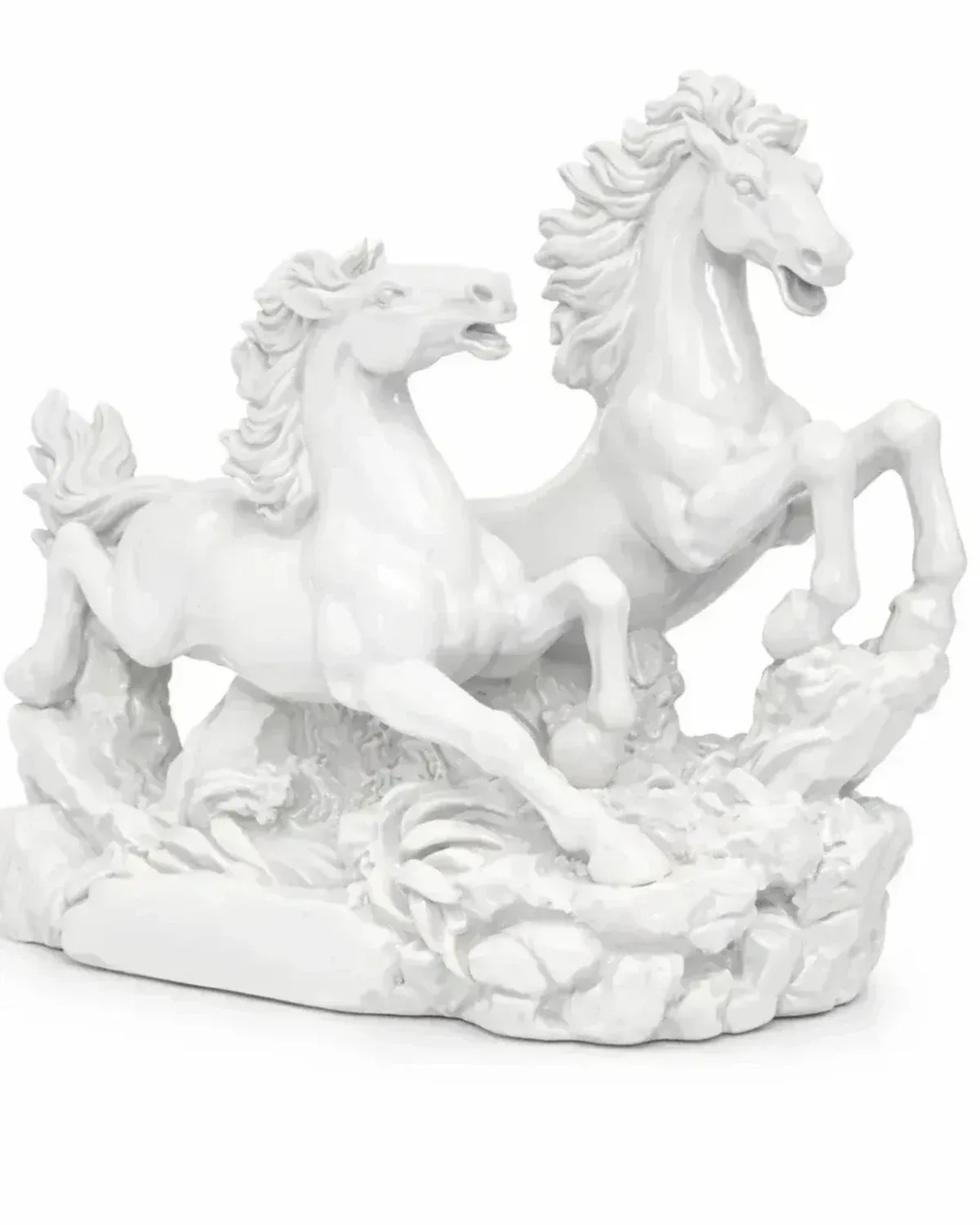 Pair of Horses Decor Statue - White Resin Variant