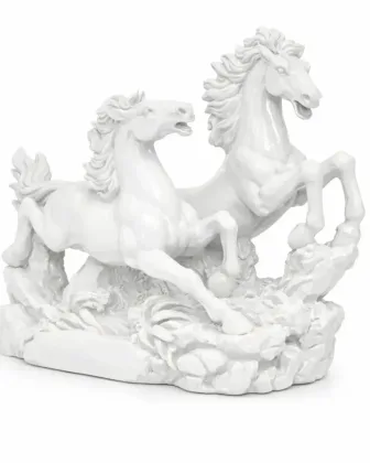 Pair of Horses decor statue white resin variant - VastuGuruji