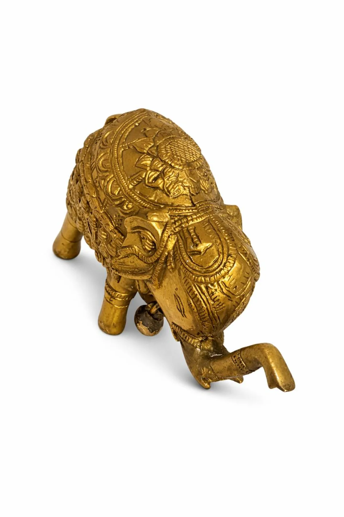 Royal Brass Elephant Three-Quarter Back View — Ornate Lotus and Floral Carving on Howdah, Premium Handcrafted Brass Sculpture (VastuGuruji)
