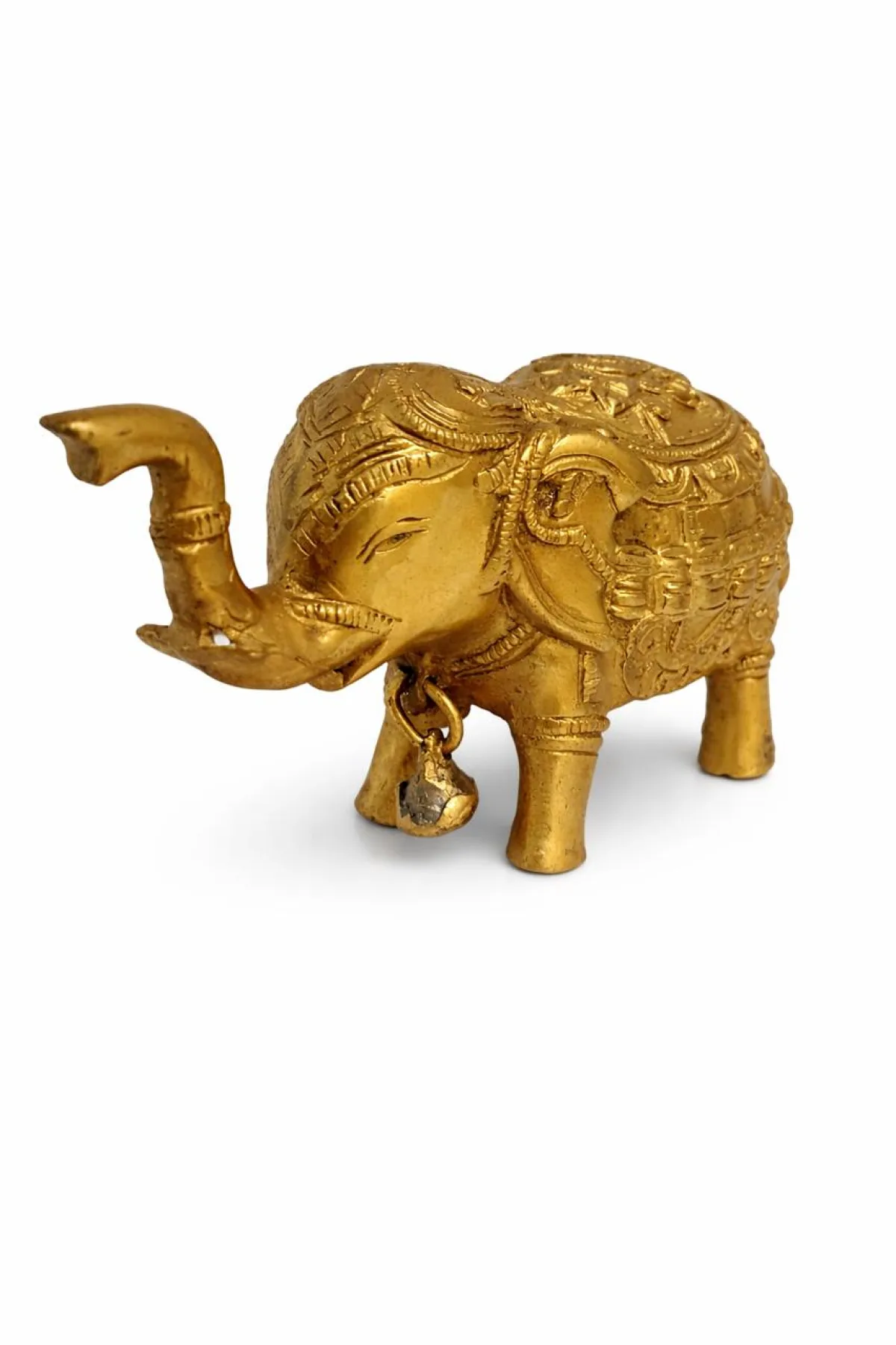 Royal Brass Elephant Idol (हाथी मूर्ति) — Front View with Trunk Up, Ornate Hand-Engraved Royal Howdah, Vastu Symbol for Wisdom & Prosperity (VastuGuruji)