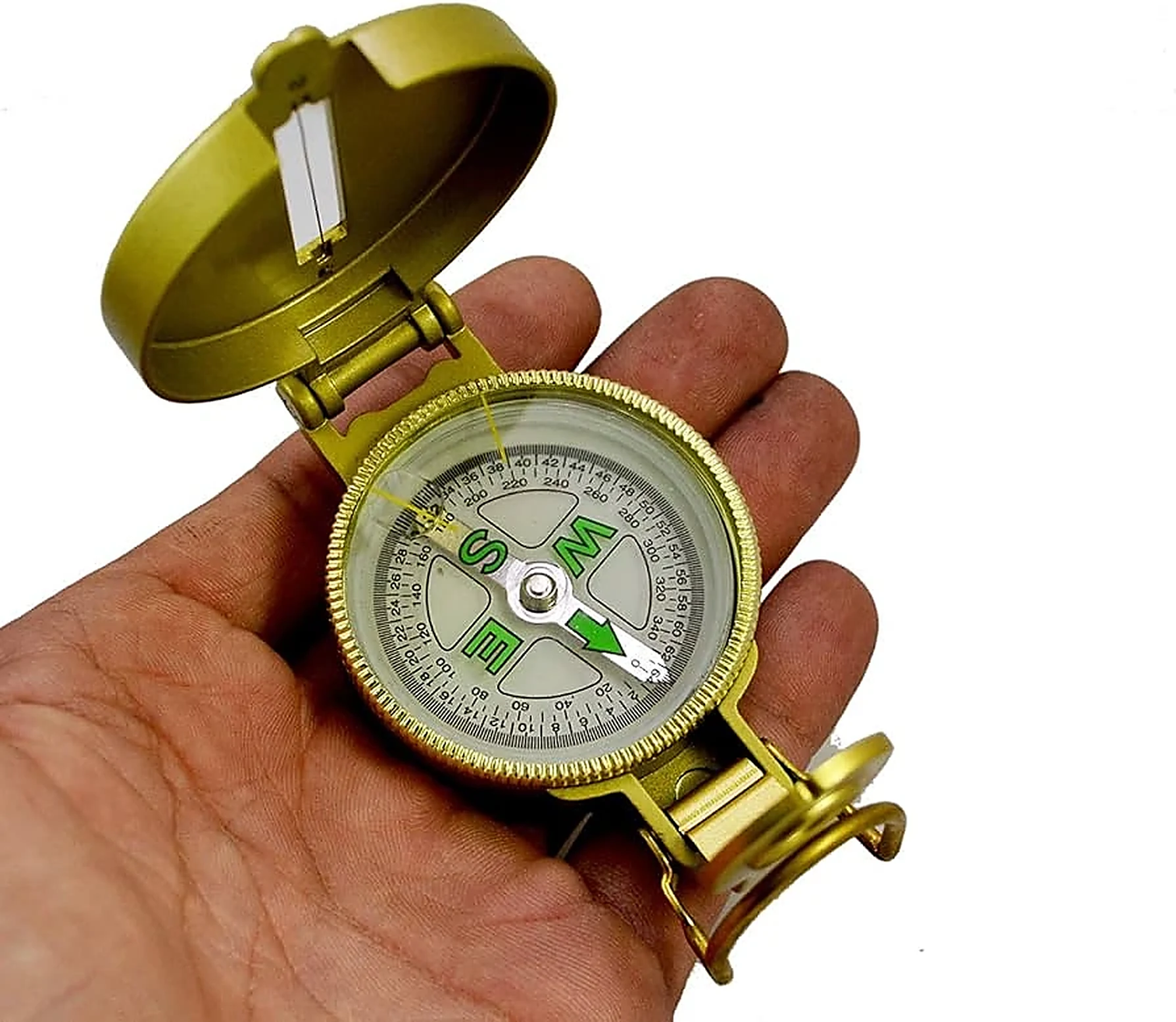 Vastu Brass Compass — Open Lid Showing Sighting Wire and Magnified Lens for Precise Direction Measurement (VastuGuruji)