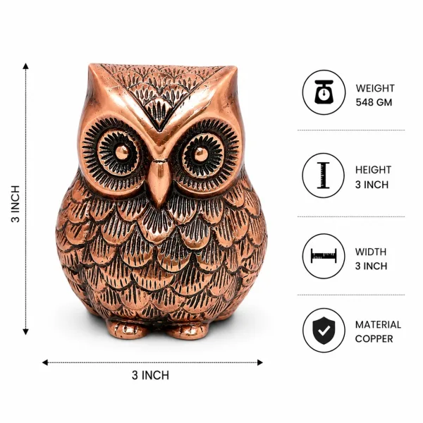 Copper-Coated Brass Owl Idol (तांबा-लेपित पीतल का उल्लू) — Maa Lakshmi Vahan Vastu Symbol for Wealth, Prosperity, Wisdom & Kuber Krupa