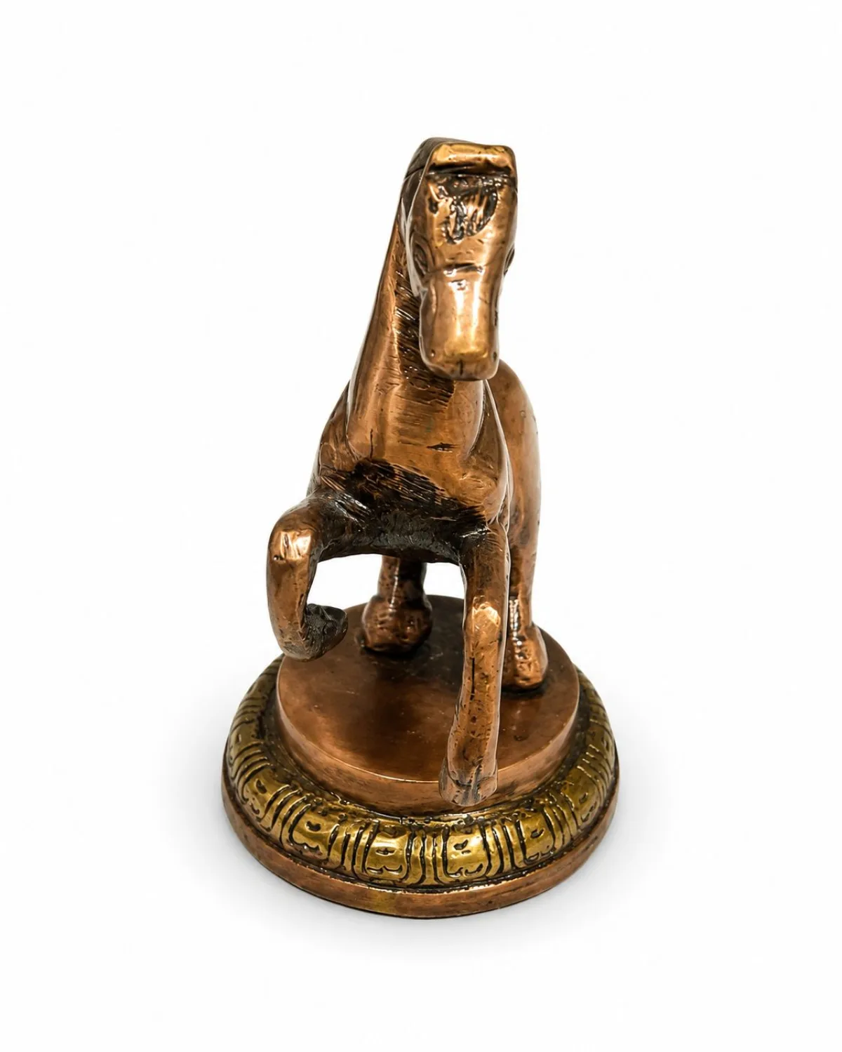 Brass Rearing Horse Back View — Detailed Mane and Tail Carving with Copper-Brass Two-Tone Finish (VastuGuruji)
