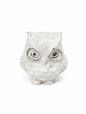 Antique White Owl Idol Side Profile — Minimalist Vastu Decor for Living Room, Office Desk and Study Room (VastuGuruji)