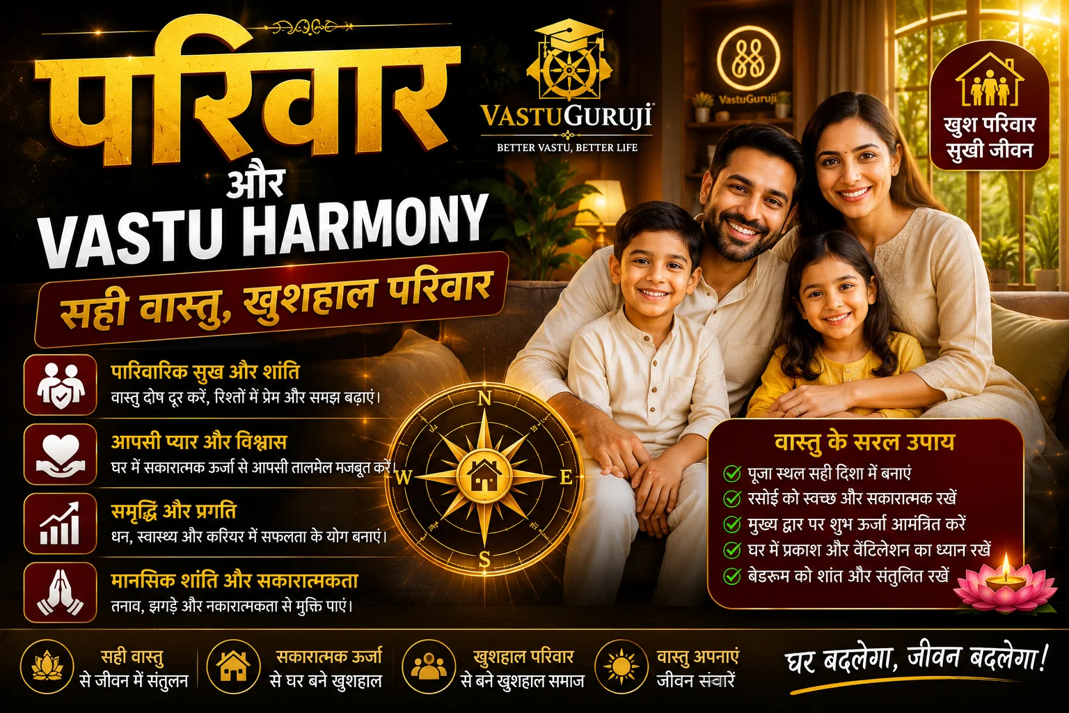 पारिवारिक वास्तु उपाय — परिवार और Vastu Harmony, खुशहाल परिवार | VastuGuruji