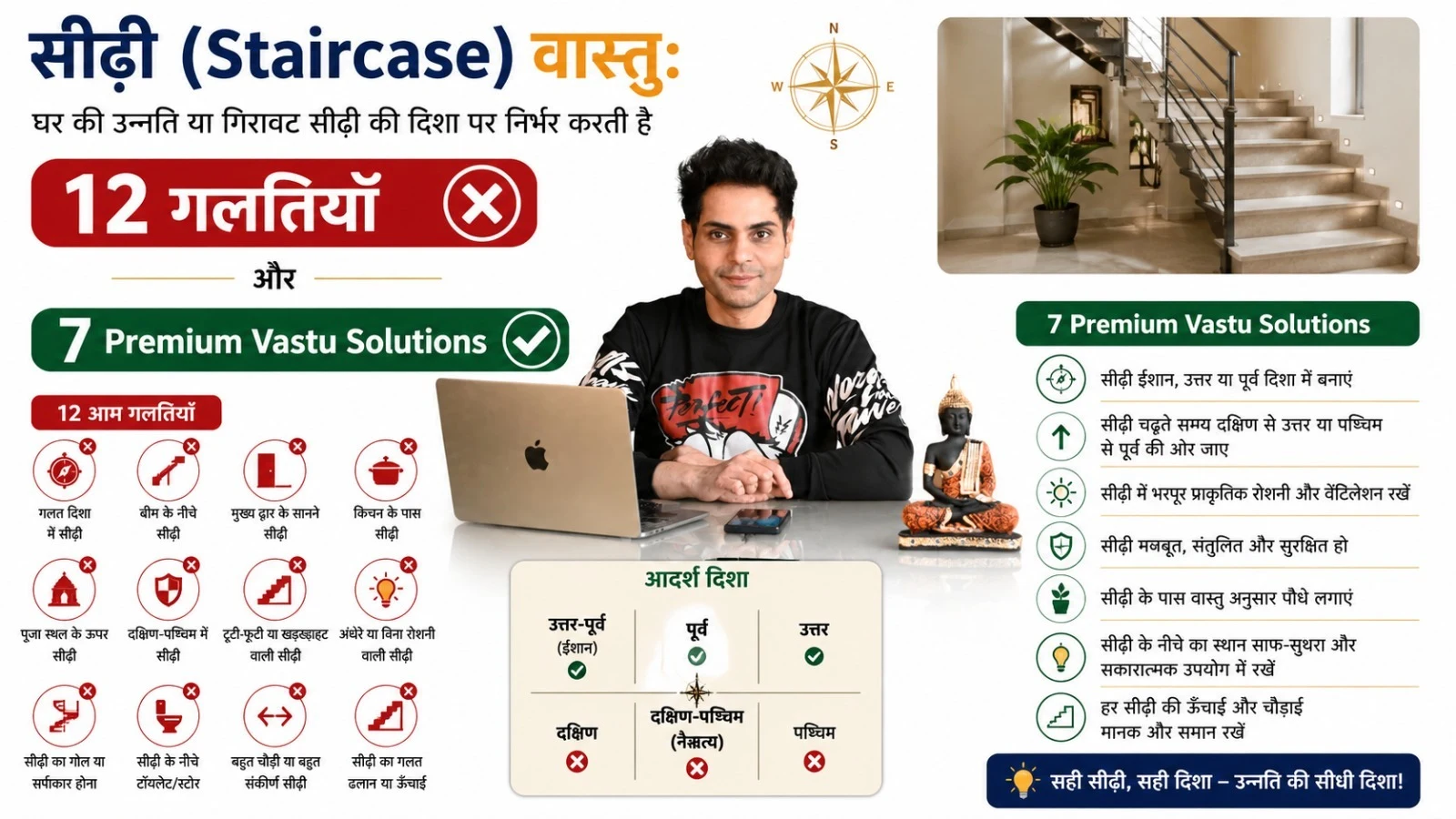 सीढ़ी (Staircase) वास्तु: 12 गलतियाँ और 7 Premium Vastu Solutions